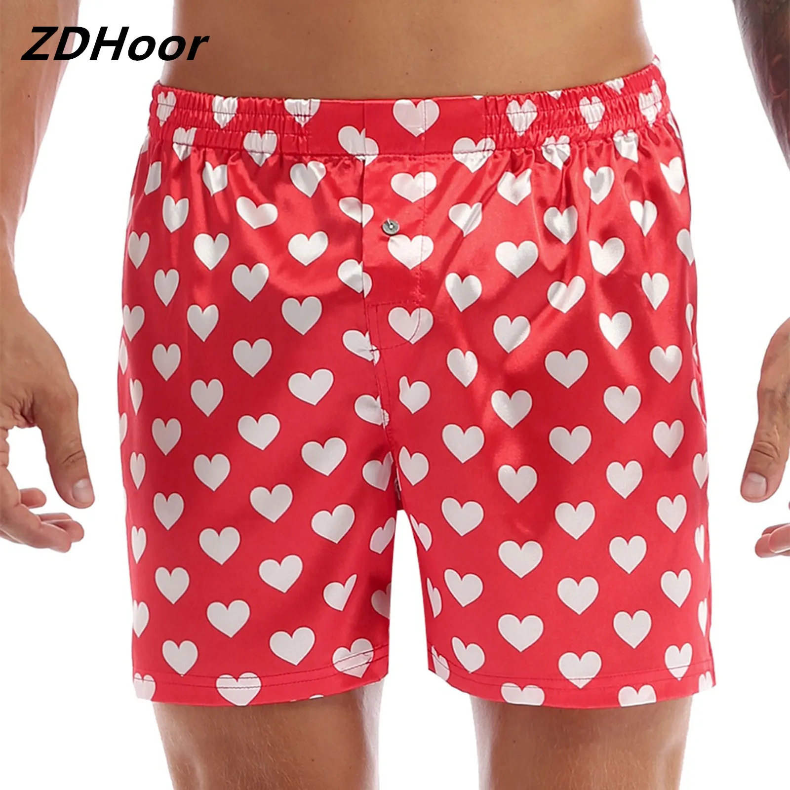 Mens Cute Love Heart Print Shorts Classic Soft Boxer Lightweight Loose Sports Lounge Short Pants