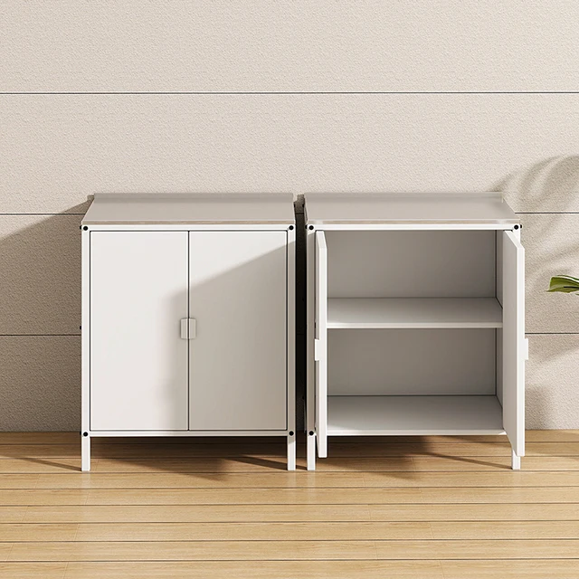 ตู้เก็บของสแตนเลสสีดำด้านและสีขาวแบบสองประตู สำหรับใช้ในสวนกลางแจ้งและห้องครัว 3