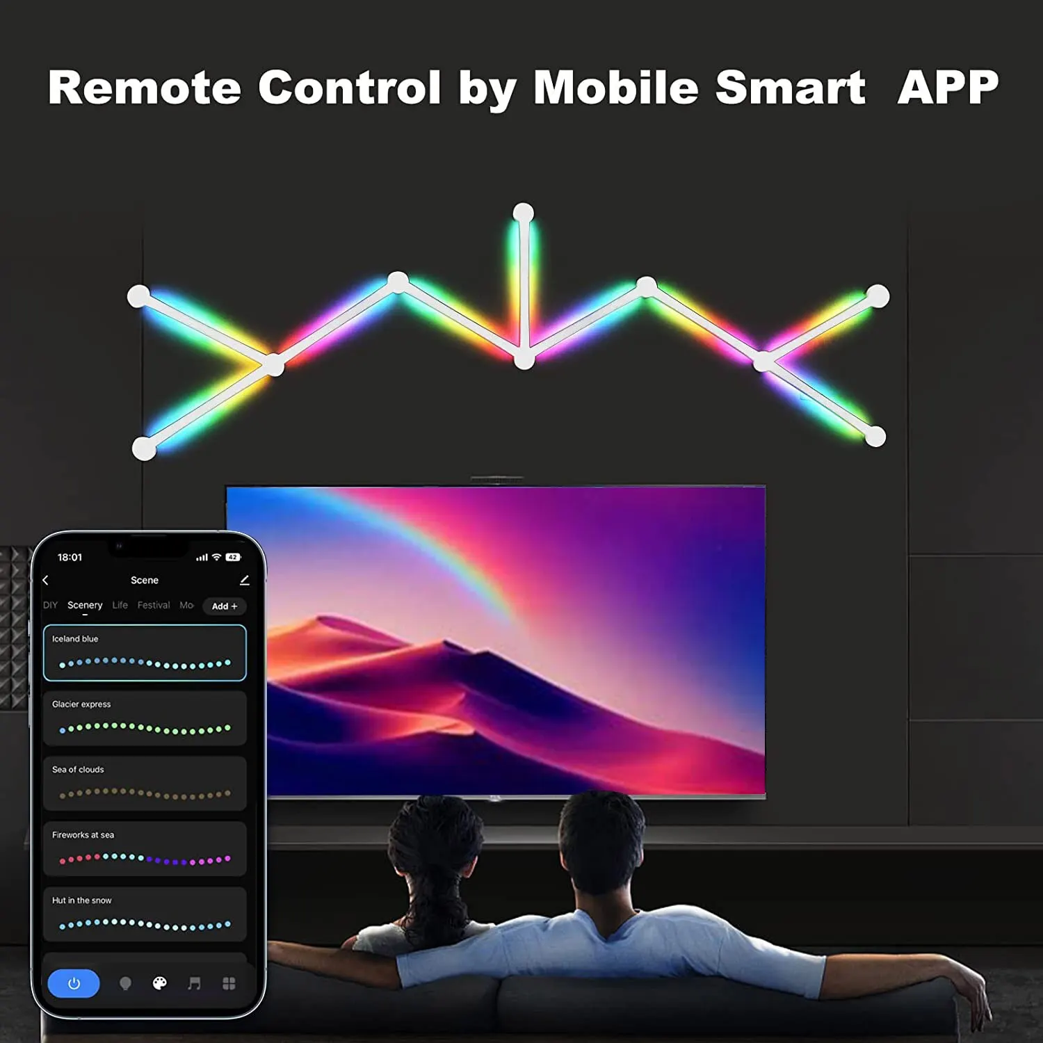 WIFI LED Smart Wall Lamp RGBIC Light Bar DIY Atmosphere Night Light APP Music Rhythm TV Backlight