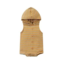 

Newborn Kids Baby Clothing Summer Cotton Thin Bodysuit Infant Toddler Hooded Striped Printed Sleeveless Buttons Jumpsuit