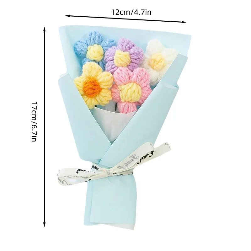Cute Mini Crochet Flowers Bouquet Knitted Puff Flower for Mother's Day Valentine's Day Teacher's Day Gift