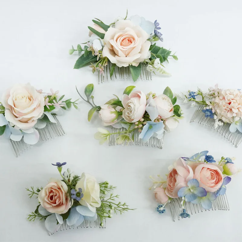 Pink Blue Artifical Flowers Headdress Bridesmaid Decoration Bride Hair Accessories