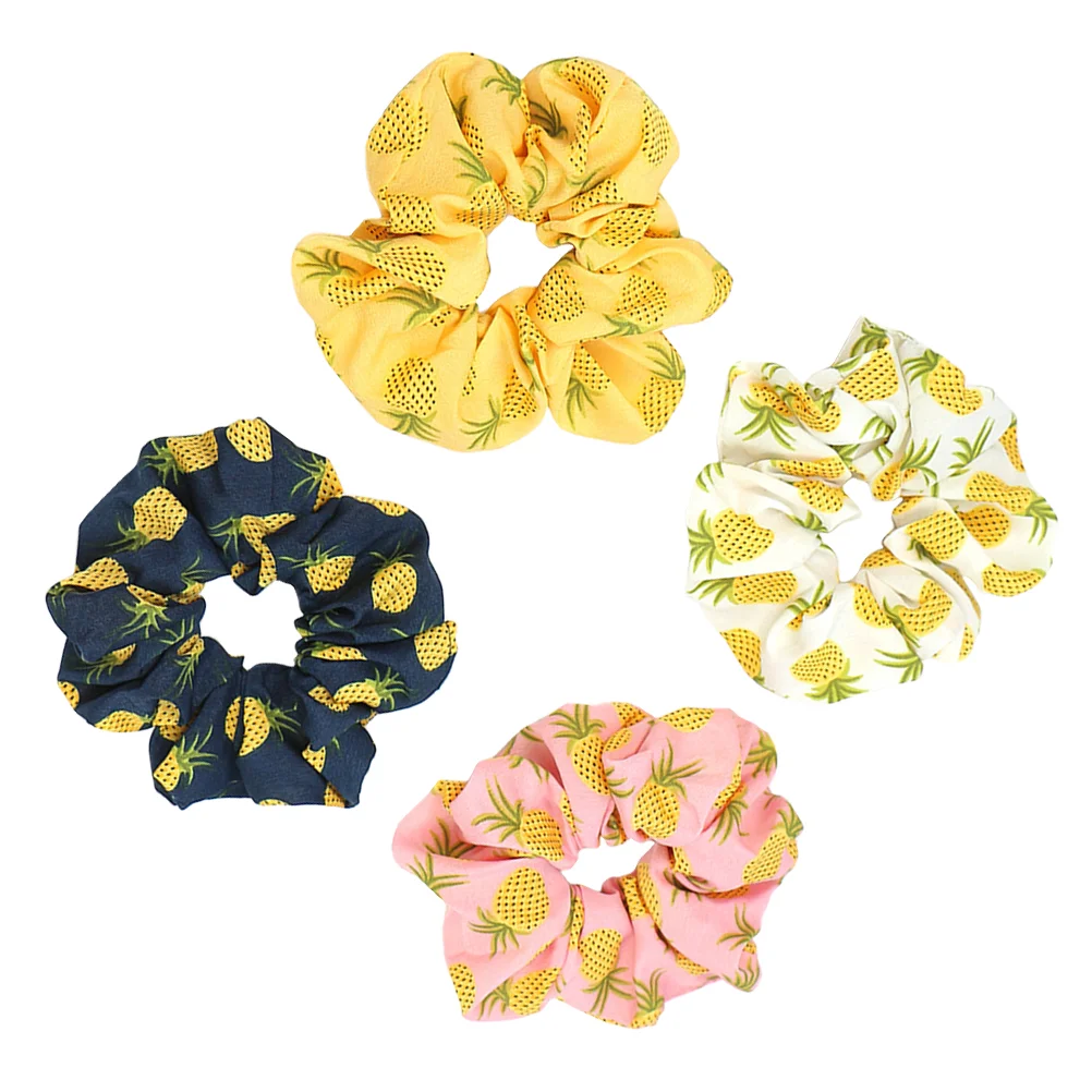 

4pcs Elastic Hair Scrunchy Pineapple Patterns Ponytail Holder Hair Ties Headdress