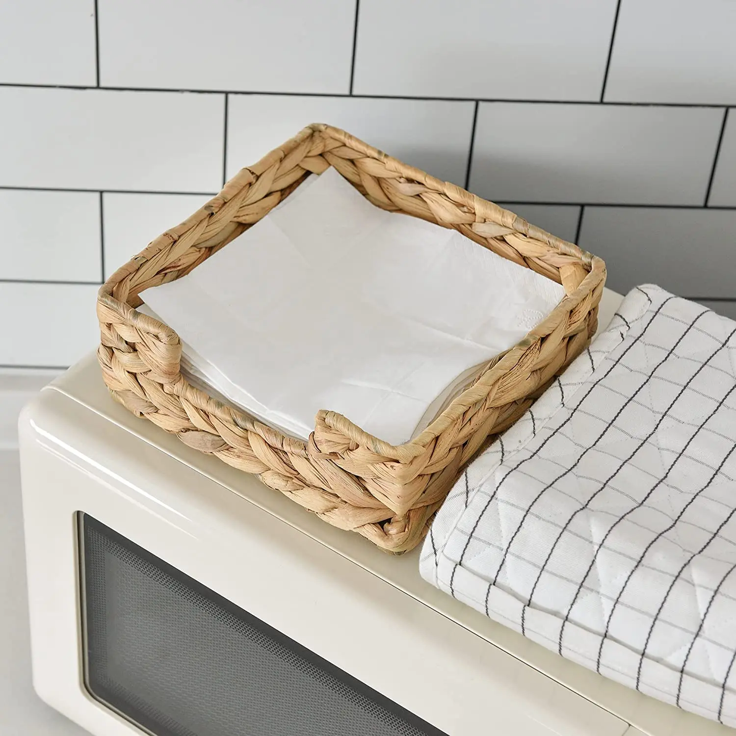 Water Hyacinth Napkin Holder 7" Woven Servilletero For Table Wicker Napkin Baskets For Cocktail Paper Napkins Napkin Tray holder 3