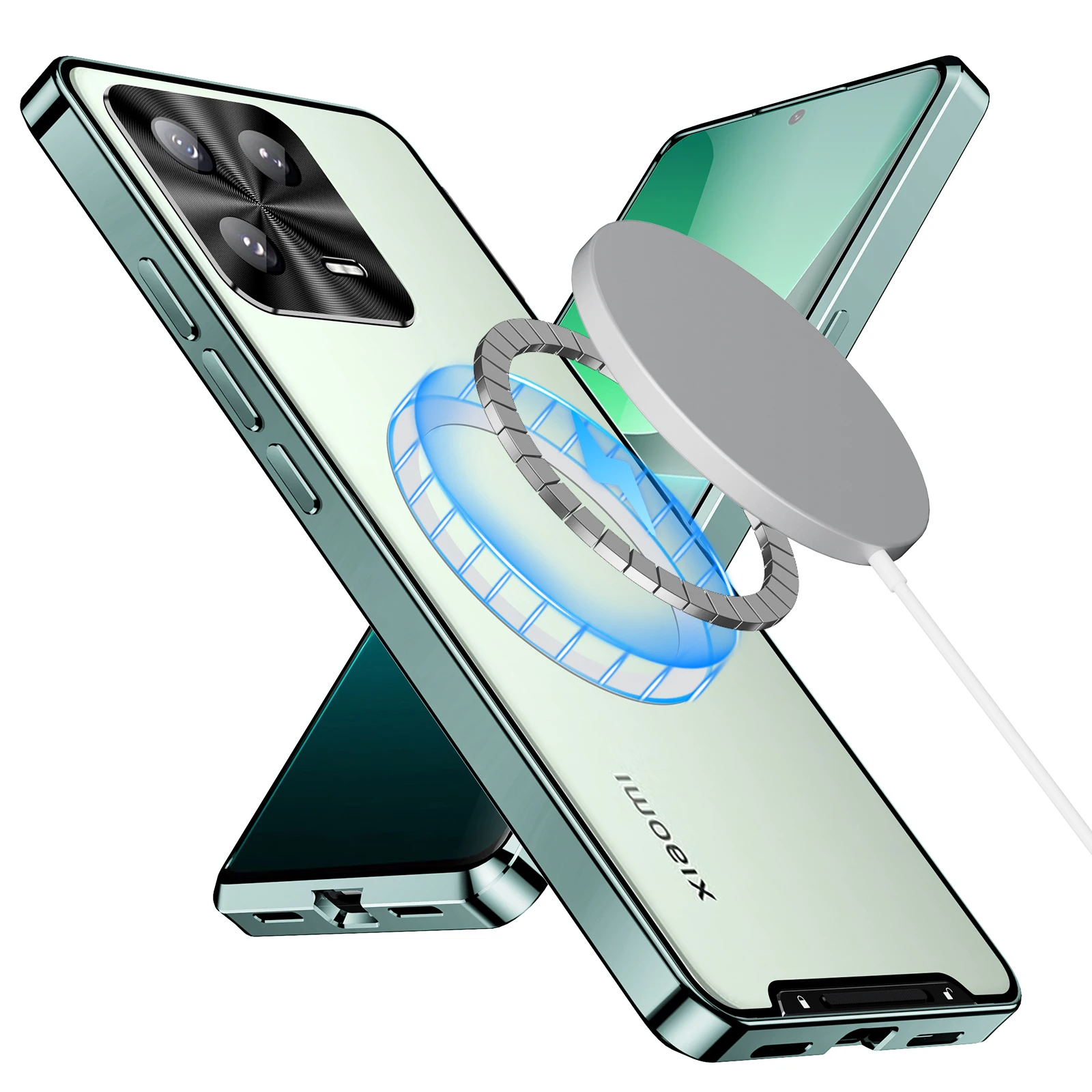 Magnetic Charging Case For Xiaomi 14 Pro13 Metal Bumper Adsorption Clear Aluminum Camera Protector Cover Mi Redmi K60 Ultra