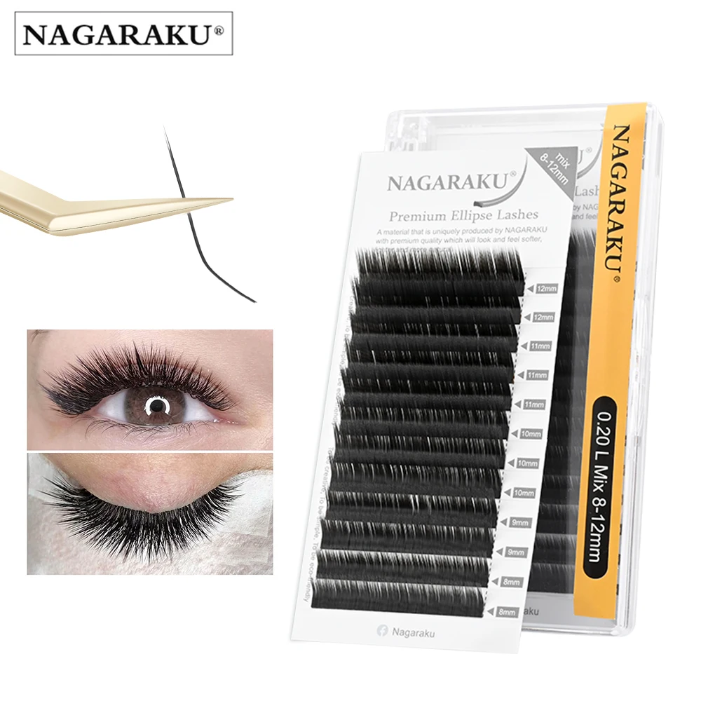 NAGARAKU Flat Ellipse Eyelashes Split Tips Shaped Soft Natural CHARCOAL Lashes Matte Color Gray Eyelash Extension Supplies