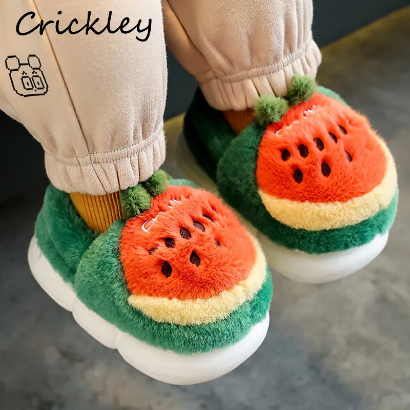 Cartoon Fruits Toddler Girls Indoor Shoes Winter Warm Plush Slippers