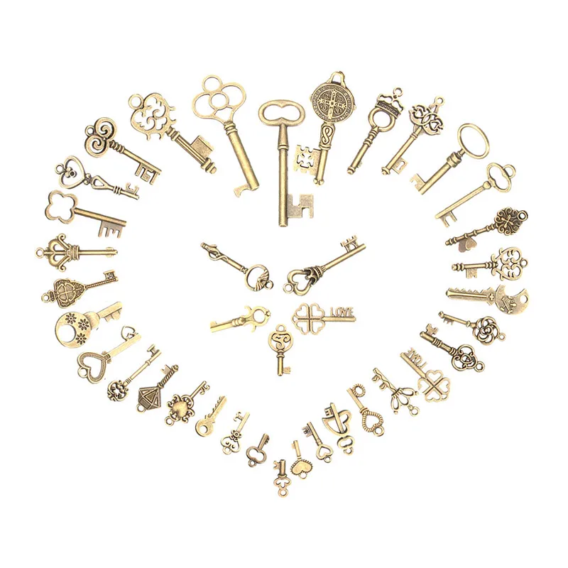 125/40/11Pcs Antique Bronze Metal Love Key Mixed Pendant Exquisite Fashion Pendant Charms Production Process Decorative Gift