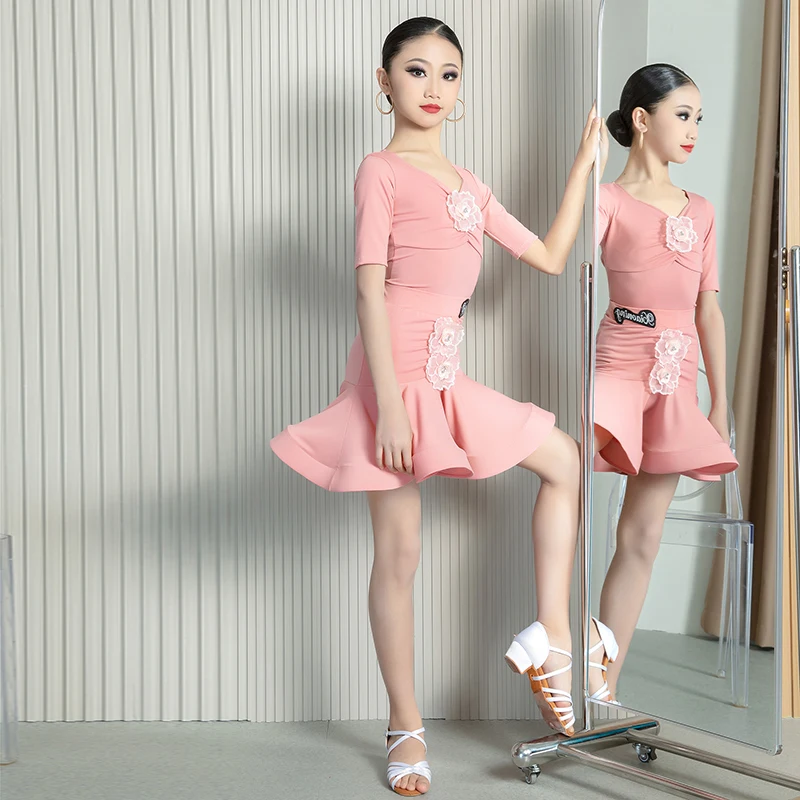 

Детское платье для латиноамериканских танцев, Новинка лета 2024, танцевальная тренировочная одежда для девочек, одежда для профессиональных соревнований