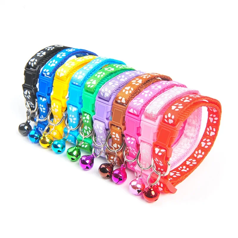 New Cute Bell Collar For Cats Dog Collar Teddy Bomei Dog Cartoon Funny Footprint Collars Leads Pet Cat Accessories Animal Goods 6