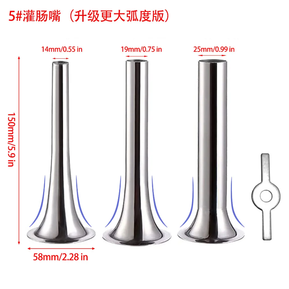 Sausage Stuffing Machine 5.7cm Base Diameter Food Grade Sausage Stuffer Filling Tubes Funnels Nozzles Parts Filler Tube 1.2/1.9/3.2cm
