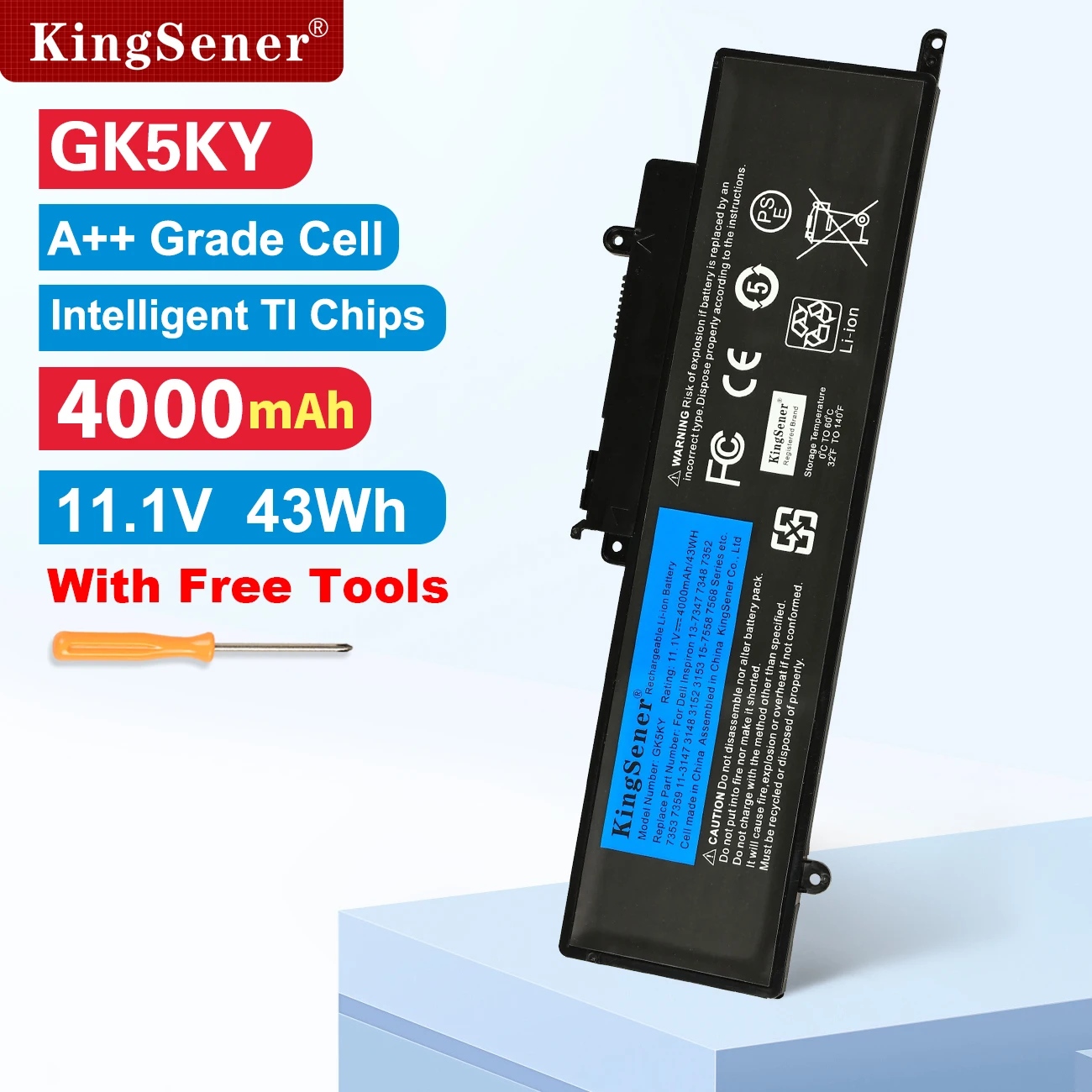 

KingSener GK5KY Laptop Battery For DELL Inspiron 13" 7000 Series 7347 7348 7352 7353 7359 11" 3147 3148 15" 7558 11.1V 43WH