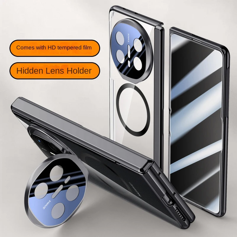 Magsafe Transparent Privacy Tempered Glass Case with Spring Hinged Holder