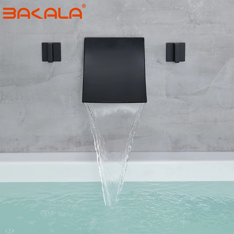 ห้องน้ำอ่างอาบน้ำก๊อกน้ำอ่างล้างหน้าก๊อกน้ำทองเหลืองติดผนังอ่างล้างหน้าก๊อกน้ำ3 Pcs น้ำตกก๊อกน้ำ Dual Handle Sink Mixer แตะ 1