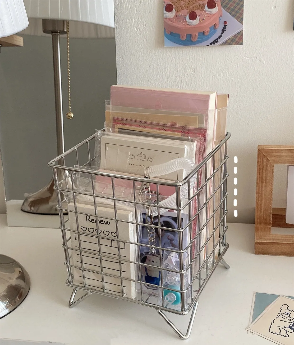 Desktop Storage Basket MINKYS INS Nordic Iron Desktop Storage Basket Office Cosmetics Makeup Storage Box Stationery Rack Desk Organizer