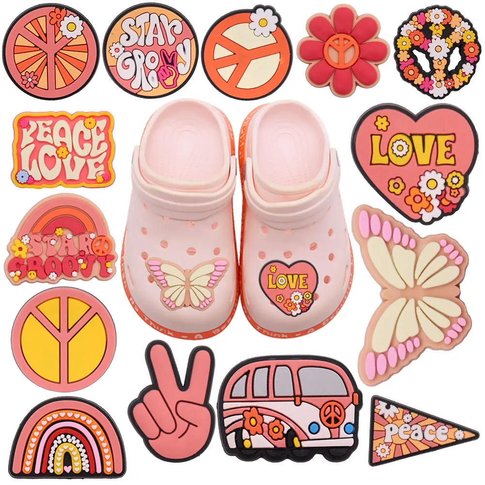 Hot Sales 114pcs Pvc Peace Love Butterfly Sandals Shoe Button Children