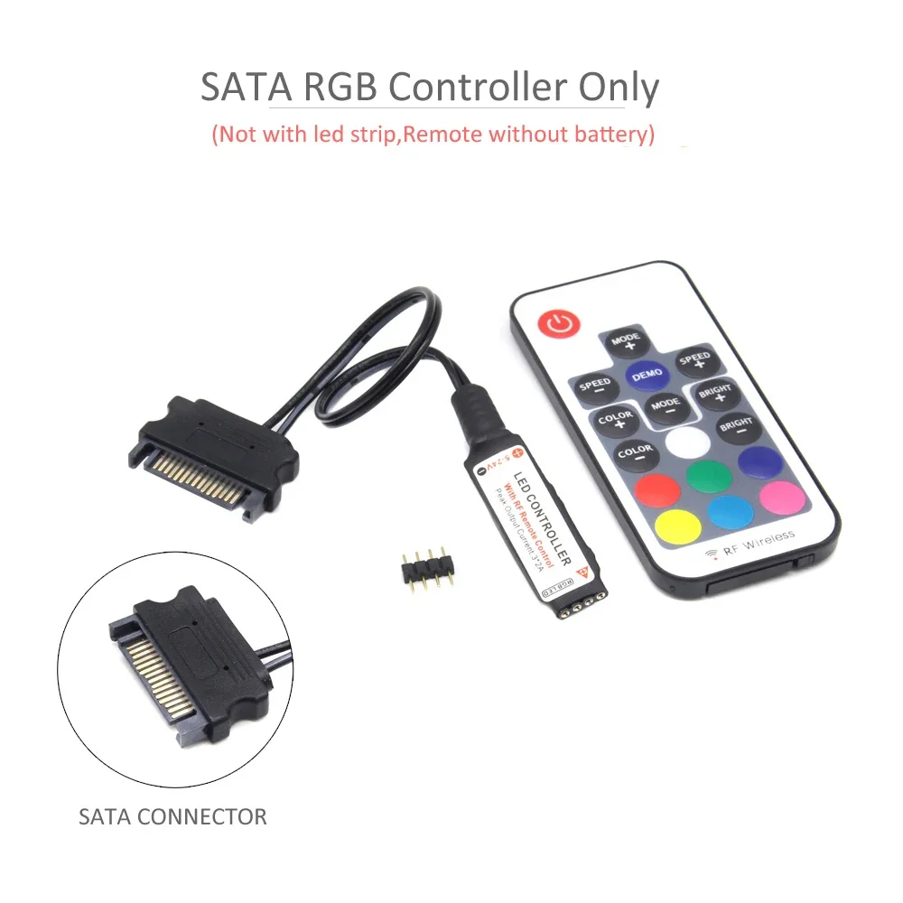 RGB led controller DC 12V SATA RF17 keys remote wireless large 4Pin Molex controler for PC fan computer case 5050 strip lighting
