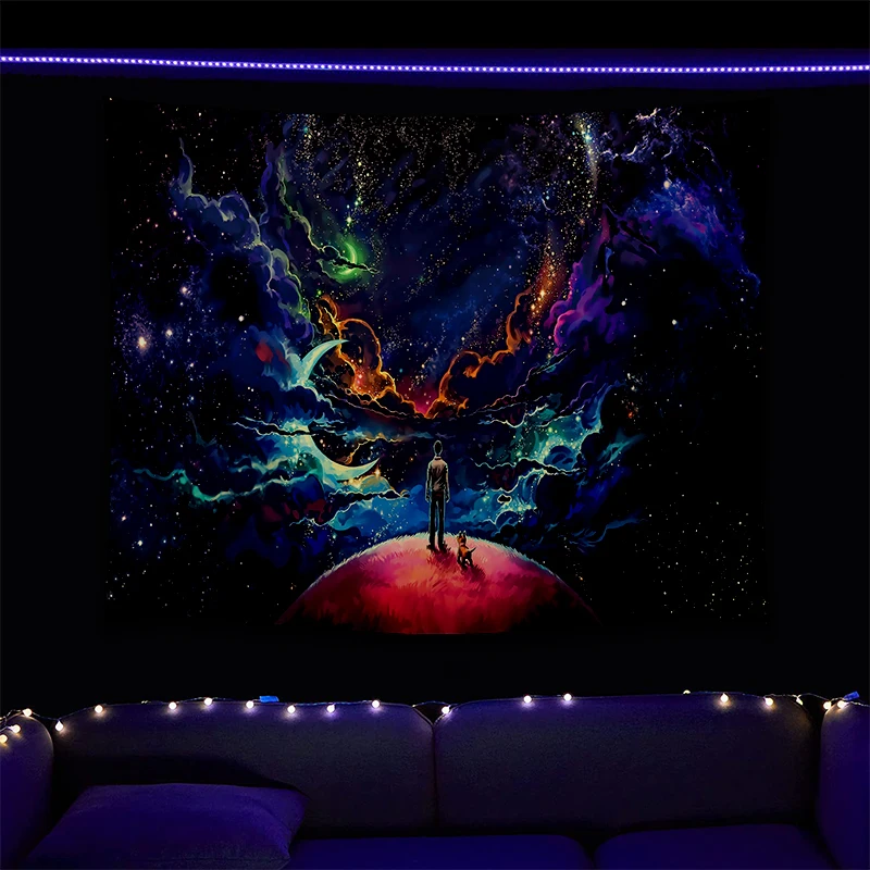 

Colorful Space Galaxy Printed UV Fluorescent Tapestry For Wall Hanging Cloth Living Room Bedroom Independent Room Decoration