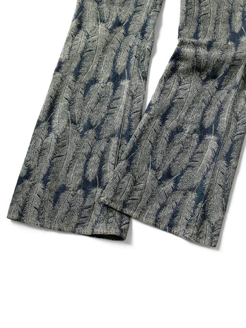 New Japanese Style Hirata and Hiroshi Casual  Men's Loose Denim Jacquard Feather Flared Pants Versatile