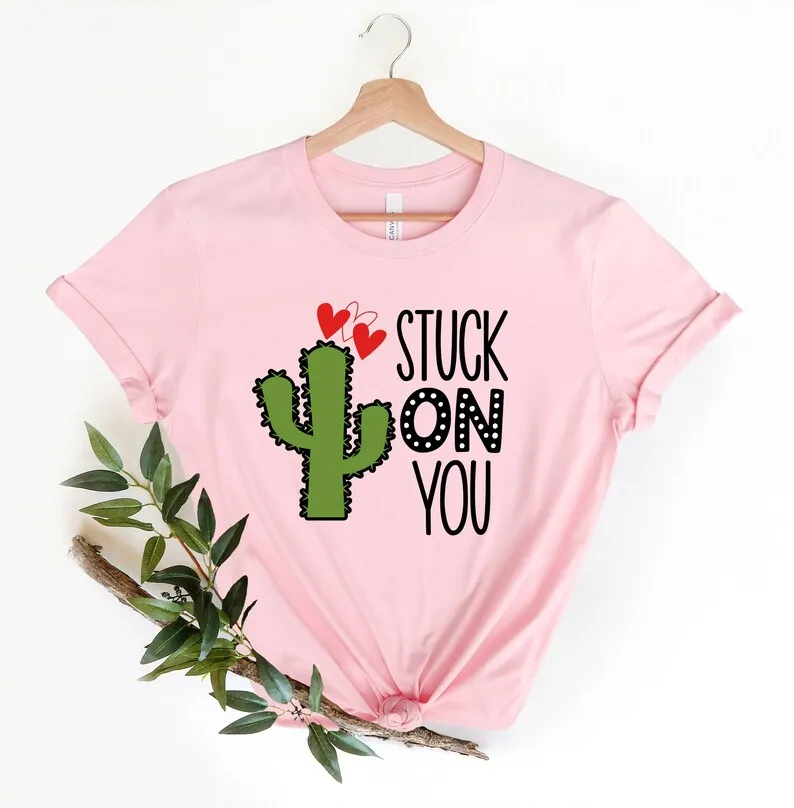 Stuck on You Shirt, Valentine's Day Couple Matching Short Sleeve Top Tees O Neck Streetwear harajuku 100% Cotton Drop Shipping bog mom funny tshirts short sleeve o neck mama t shirt s 3xl 100% cotton cute letter graphic top tees for mother s day gifts