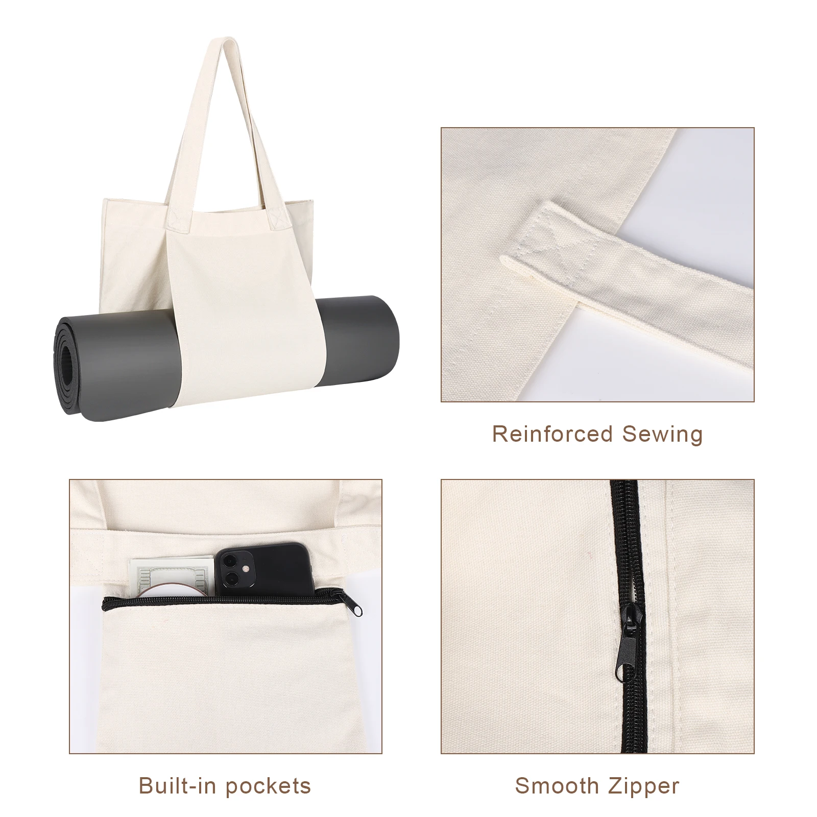 Yoga Mat Bag Large Capacity Washable Foldable Lightweight Pilates Mat Case Bag Durable Canvas Carry Bag for Fitness Dance Gym 3