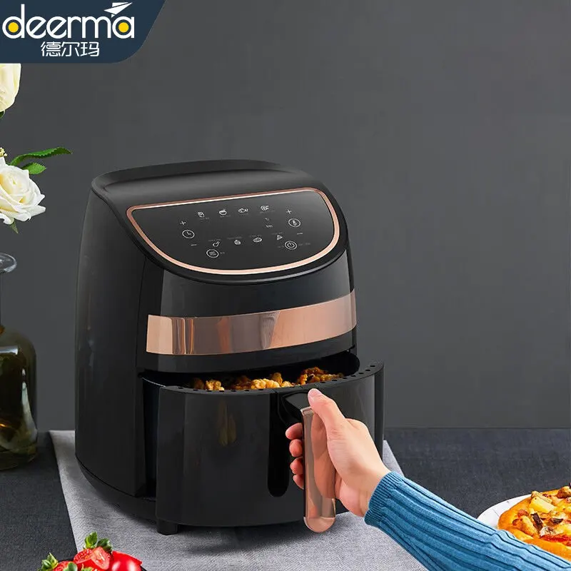 Deerma Electric Air Fryer 3L Large Capacity Smart Automatic Household Multi-function LED Touchscreen Deep Fryer Without Oil 220V smart electric air fryers 5l automatic household 360°baking led touchscreen air fryer without oil free smokeless eu us plug