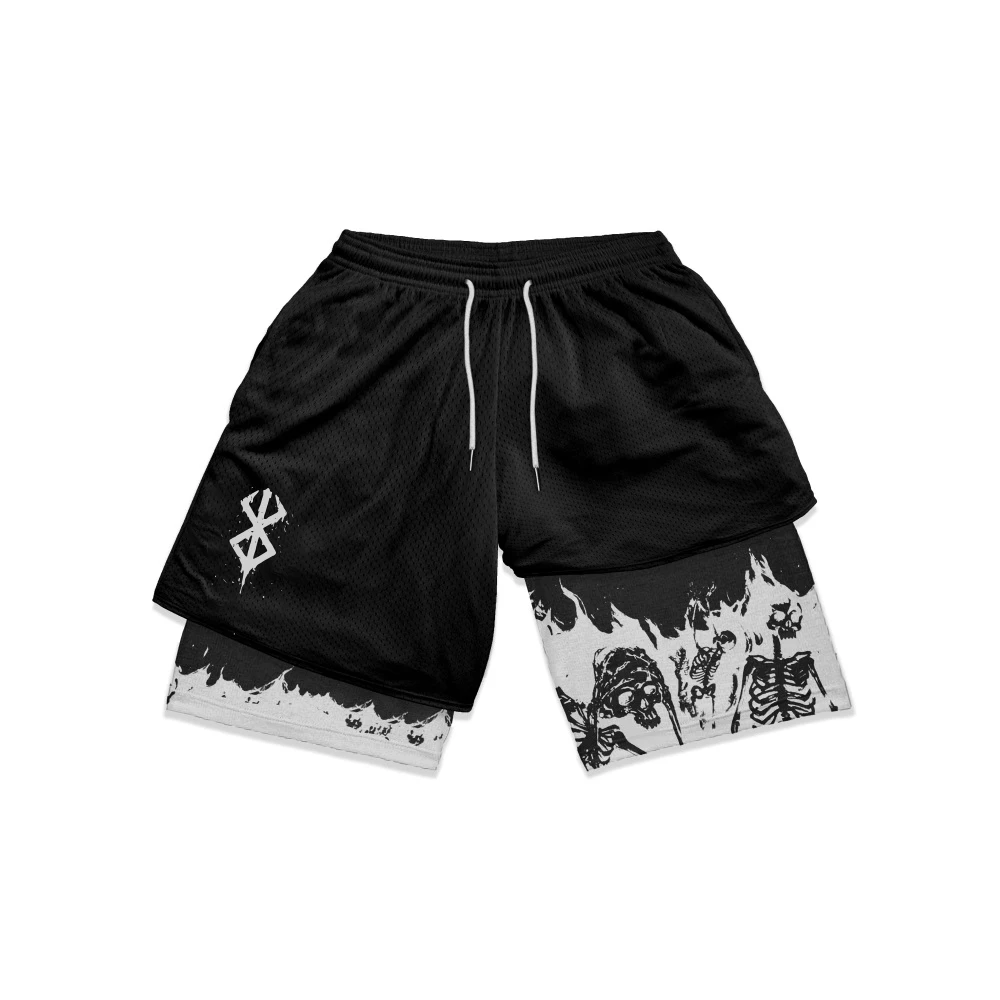 Men's Compression Shorts Anime Print Double Layer 2-in-1 Performance Shorts Breathable Quick-Drying Elastic Workout Shorts 4