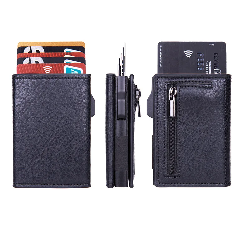 fiber Credit Card Holder Wallets Men Brand Rfid Black brown Magic Trifold Leather Slim Mini Wallet Small Money Bag Male Purses - 4