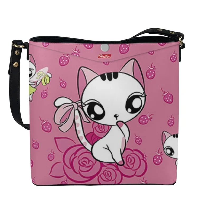 2023 Hot Yikeluo Kawaii Cat Pattern Print Brand Designer Women Bags Crossbody Bag Lady Shoulderbag Luxury PU Leather Bucket Bag
