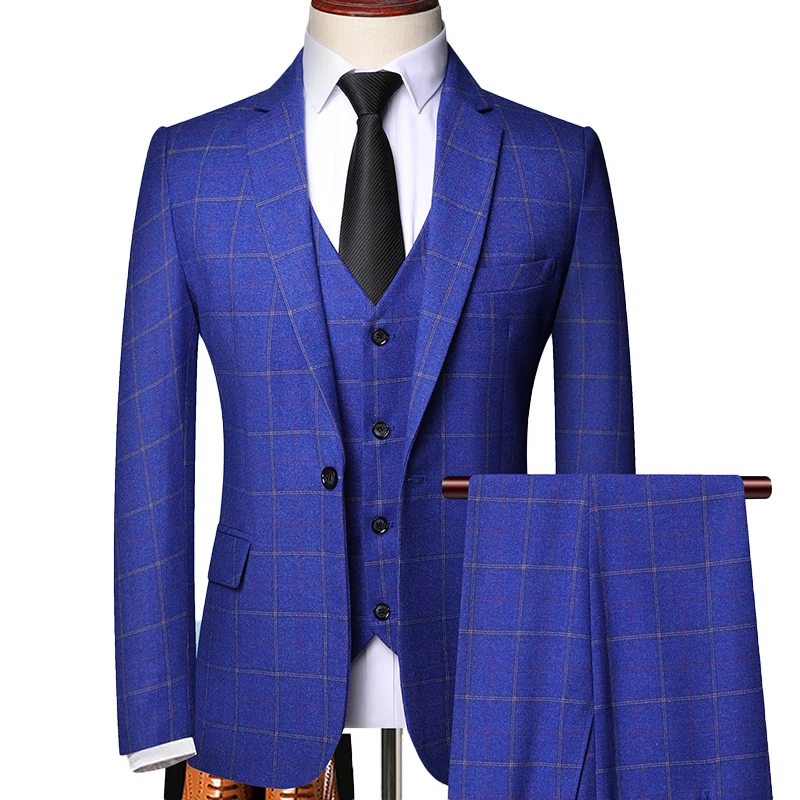 Mens Suit Blazer Vest Pants 3Pcs Groom Wedding Tuxedo