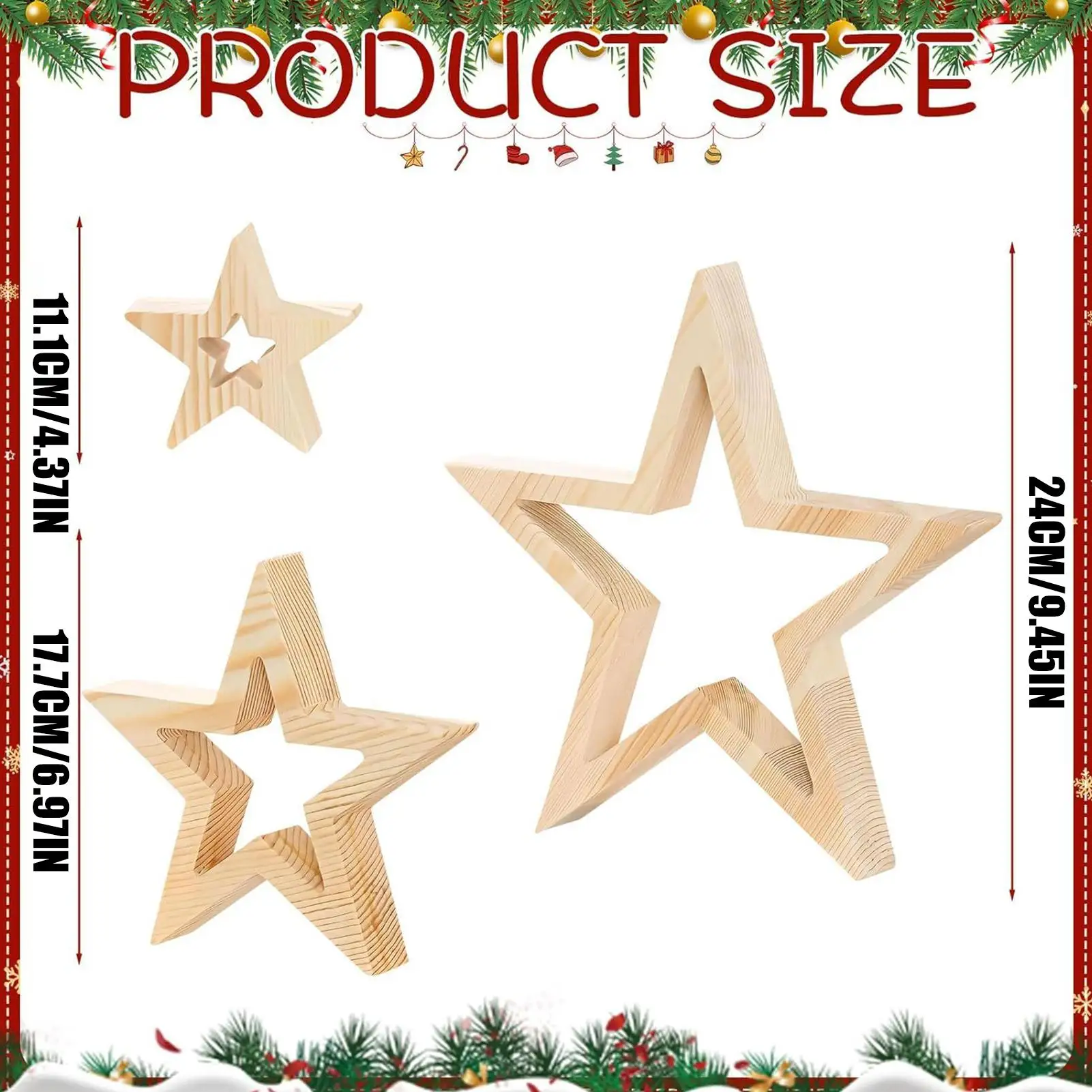 Christmas Star Table Centerpiece 3 Pieces Holiday Festive Decoration Christmas Tabletop Decor Centerpiece Wooden Star For Desk