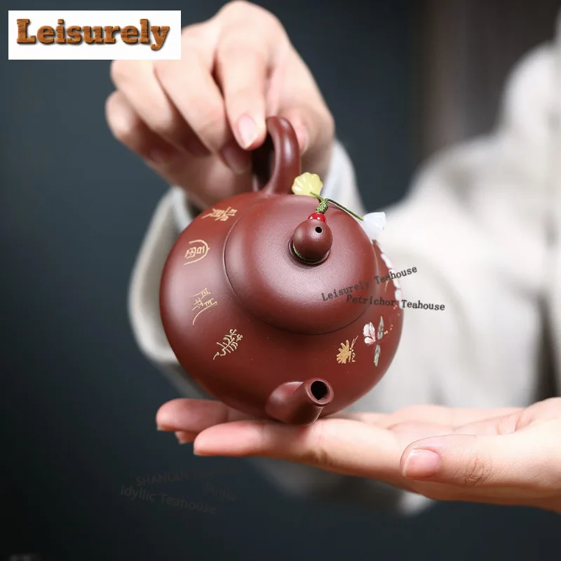 170ml Antique Yixing Purple Clay Teapots Famous Artists Handmade Butterfly Flower  Pot Raw Ore Dahongpao Mud Kettle Zisha Teaset