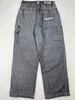 FUBU Jeans Retro Loose Jeans Pocket Embroidery Punk New Hip Hop Rock Men and Womens Streetwear Daily High Waisted Wide Leg Jeans 1