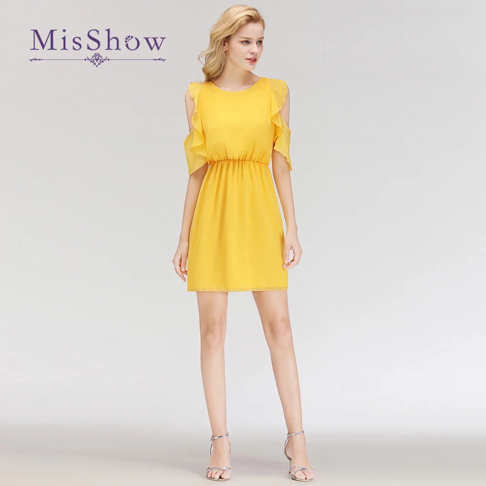 

MissShow Yellow Short Chiffon Bridesmaid Dresses 2022 Fashion Mini Party Gowns For Weddings Robe Demoiselle D Honneur Femme