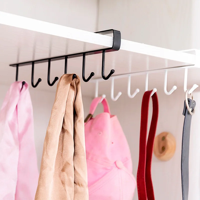 

Iron Cabinet Traceless Hook Six-Piece Storage Hanger Multi-Row Hook Wardrobe Kitchen Punch-free Traceless Hook