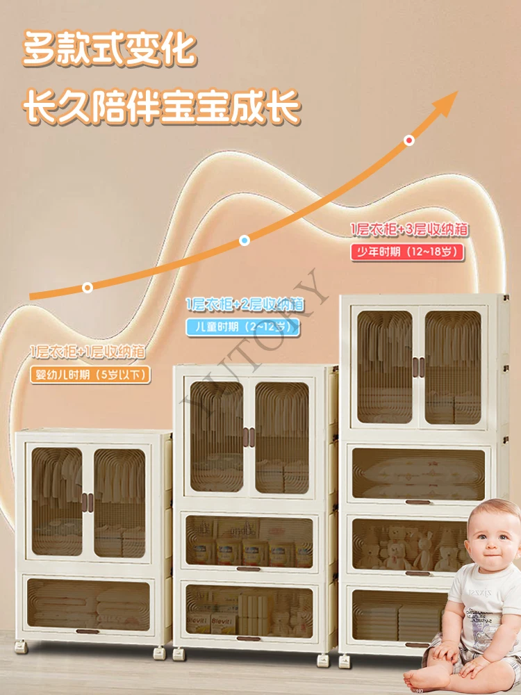 Installation free children's wardrobe, bedroom, household baby clothing storage cabinet, small wardrobe, storage cabinet