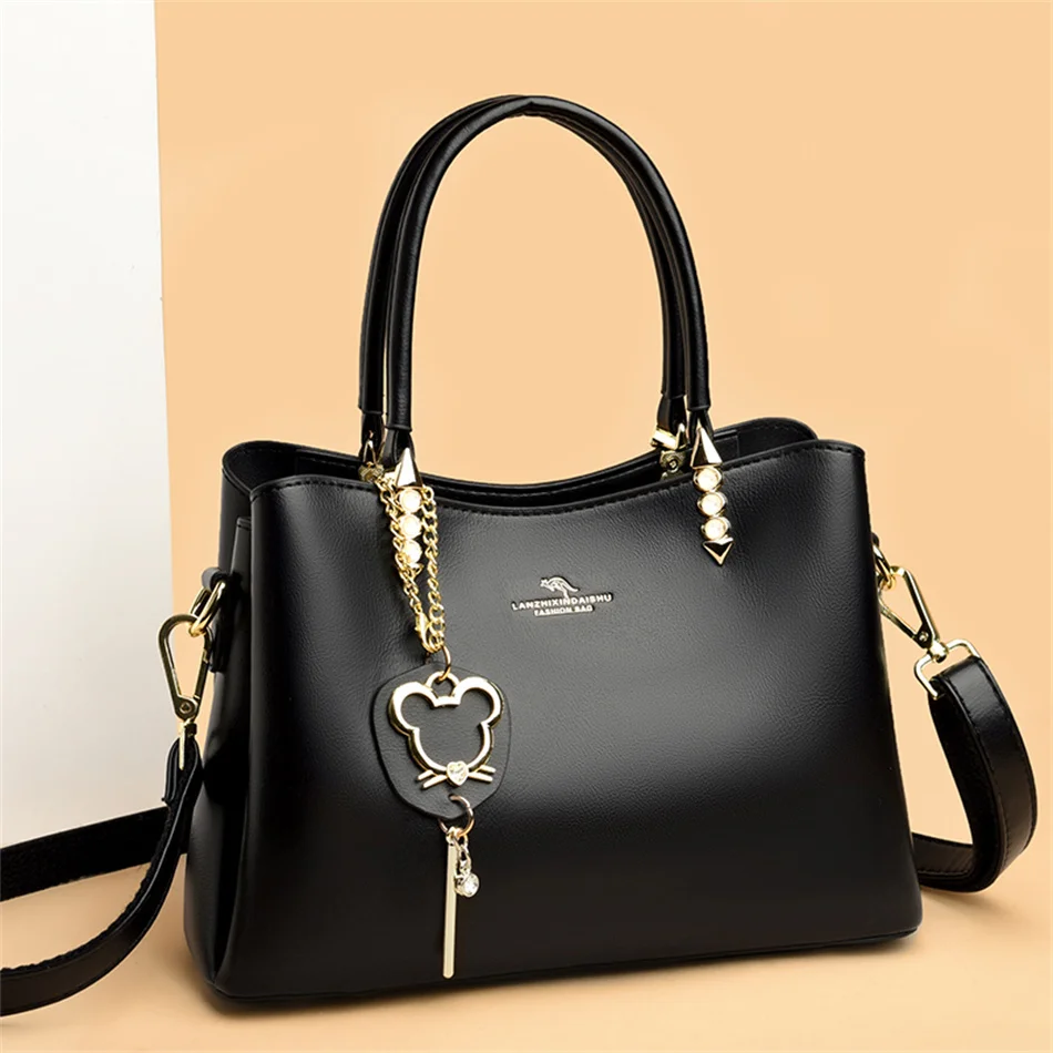 

Women's Fashion Casual Tote Soft Leather Handbag Luxury Designer 3 Layers Shoulder Crossbody Ladies Large Capacity Shopping Sac
