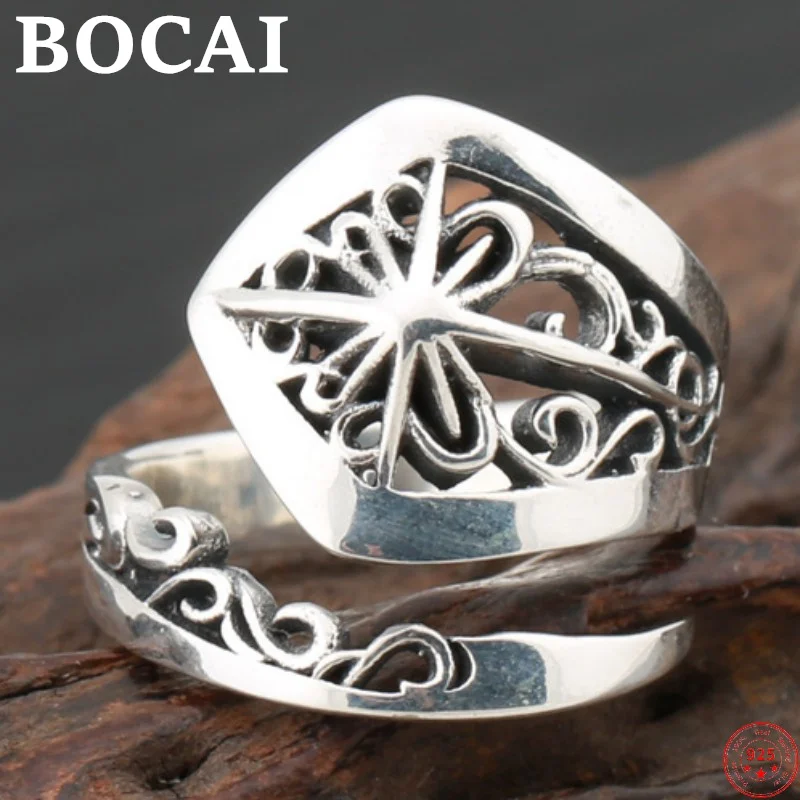 

BOCAI S925 Sterling Silver Rings 2022 New Fashion Hollow Eternal Vine Cross Awn-star Pure Argentum Viking Jewelry for Men Women