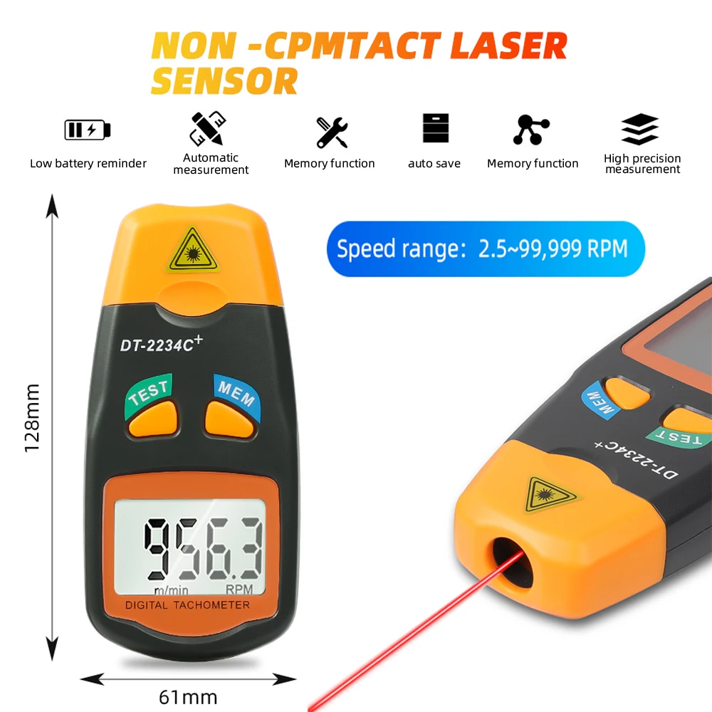 Digital Laser Tachometer Diagnostic Tool Non-Contact Tachometer 2.5Rpm-99999Rpm Lcd Display Low Battery Warning