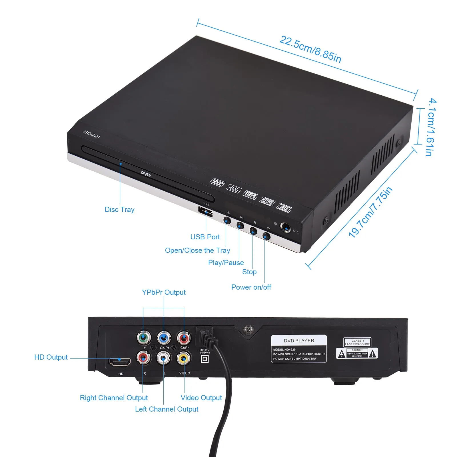 【Clearance】 Media Player Home DVD Player DVD CD Disc Player Digital Multimedia Player U Disk Playback HD AV Output with Remote Control.