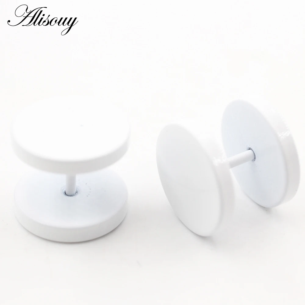 Alisouy - Pendientes de botón redondos de doble cara para hombre, 2 piezas, color blanco, amarillo y verde, 4 mm a 14 mm, joyería para las orejas