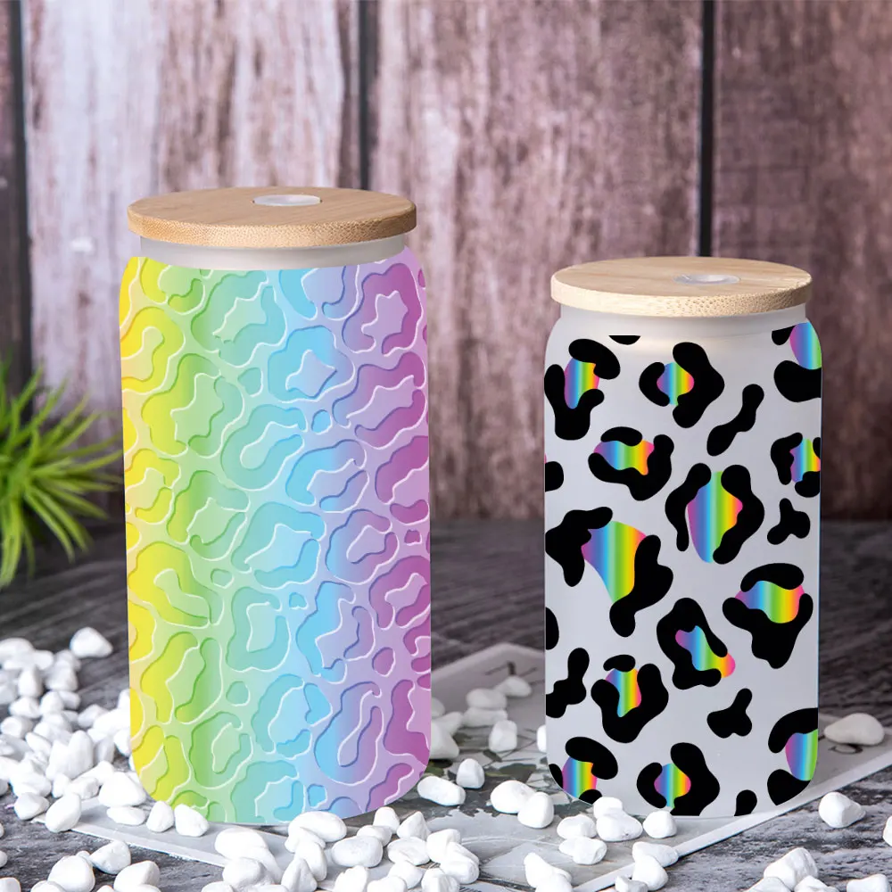 UV DTF Transfers Stickers, 16oz, Cup Wraps, Leopard Printed, DIY Glass, Ceramic, Metal, Leather, Etc D12