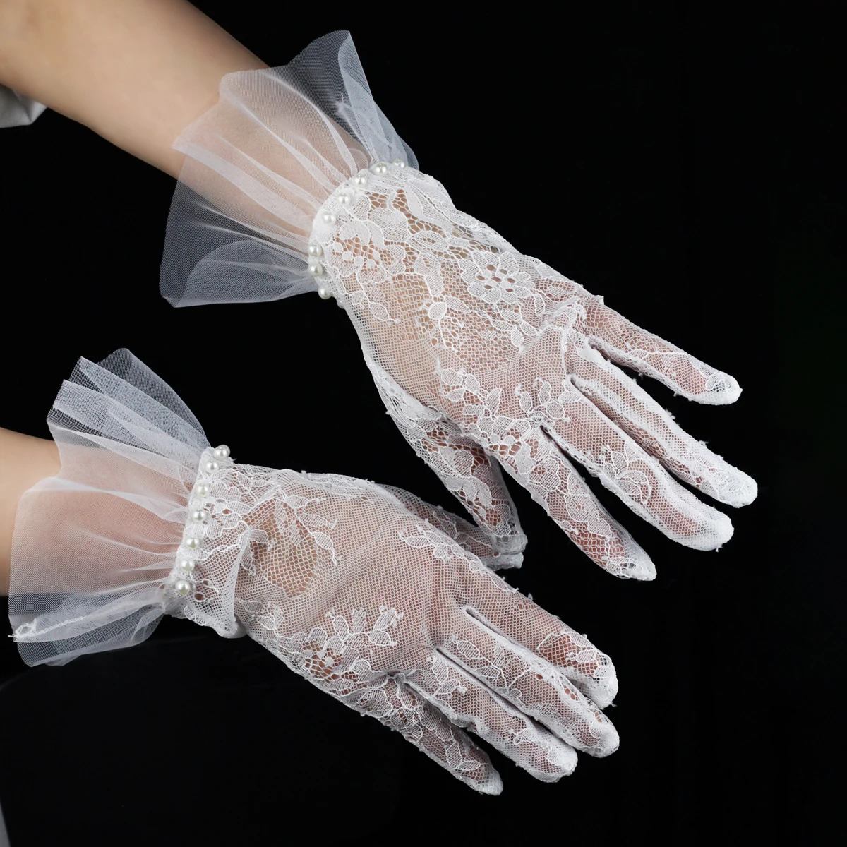Gants De Parade Perlés Blancs - Coton Avec Poignée Antidérapante - Taille Unique (1 Paire)