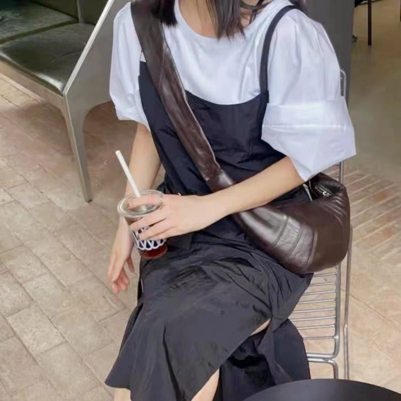 Luxury Brand Design PU Leather Black Coffee Bag For Women Zip Croissant Handbag Messenger Fashion Ladies Purse Tote Hand Sac