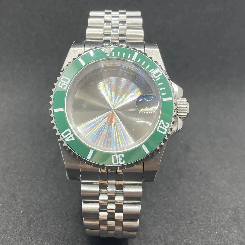 Elegant 40MM Stainless Steel Watch Case with Solid Bracelet and Glide Lock Clasp