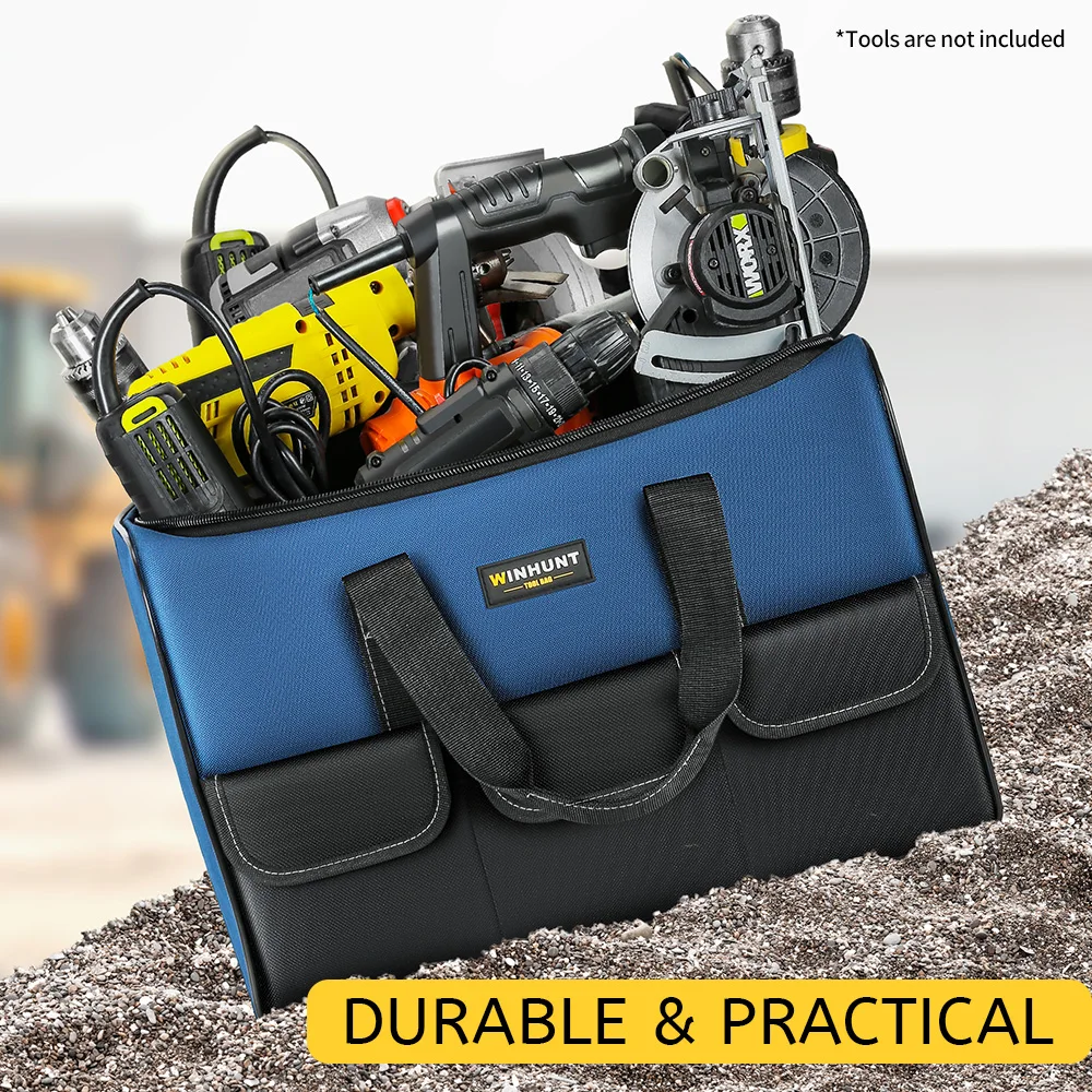 Heavy Duty Wide Mouth Tool Bag with Pockets, Organizer for Men's Tool Storage and Transport 4