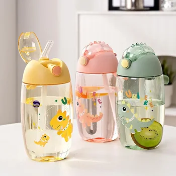 JIRO 600ML Children's Water Bottle For School Portable Cartoon Dinosaur Sippy Cup Creative Feeding Cup With Straws And Lids Drin 1