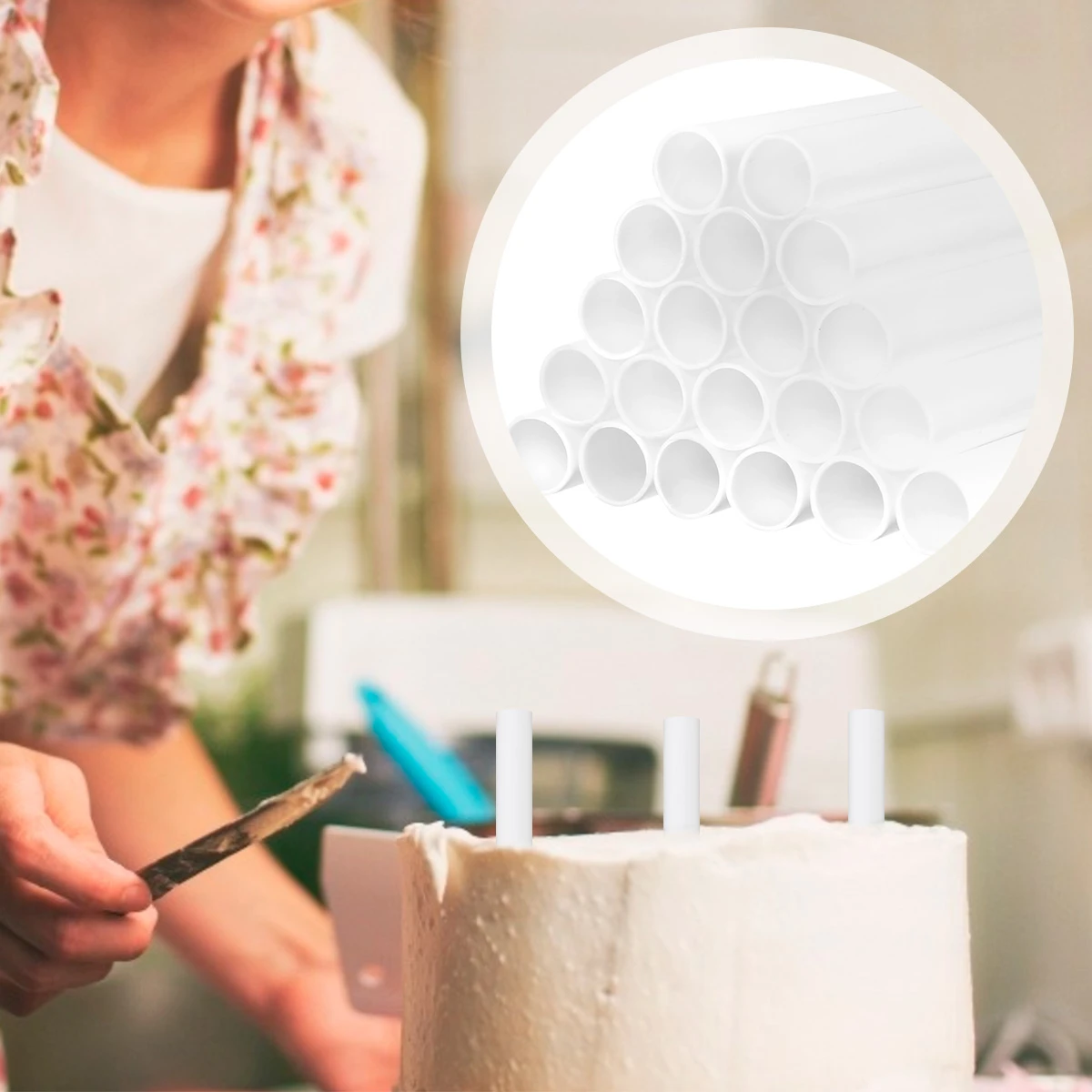 20pcs Plastic Cake Support Rods Round Dowels Straws Reusable Simple