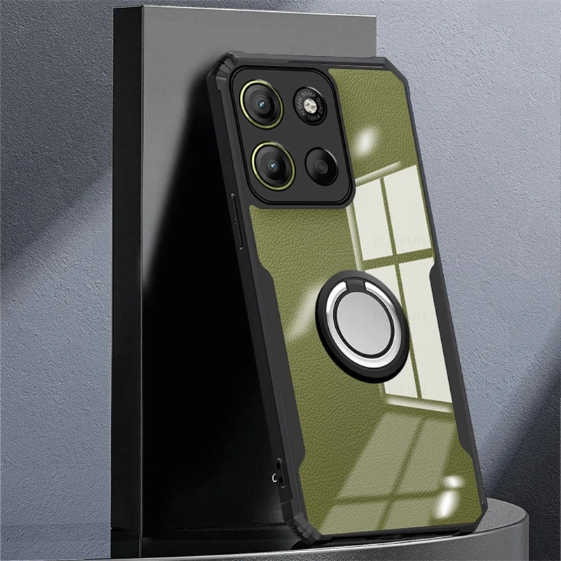 Clear Acrylic Shockproof Case with Magnetic Holder Ring and Enhanced Protection
