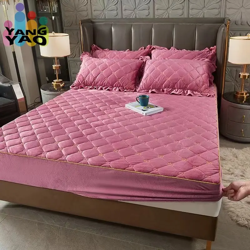 

Soft Thicken Plush Quilted Mattress Cover Luxury Embroidery Pad Protector Cover Customized Fitted Sheet Not Including Pillowcase